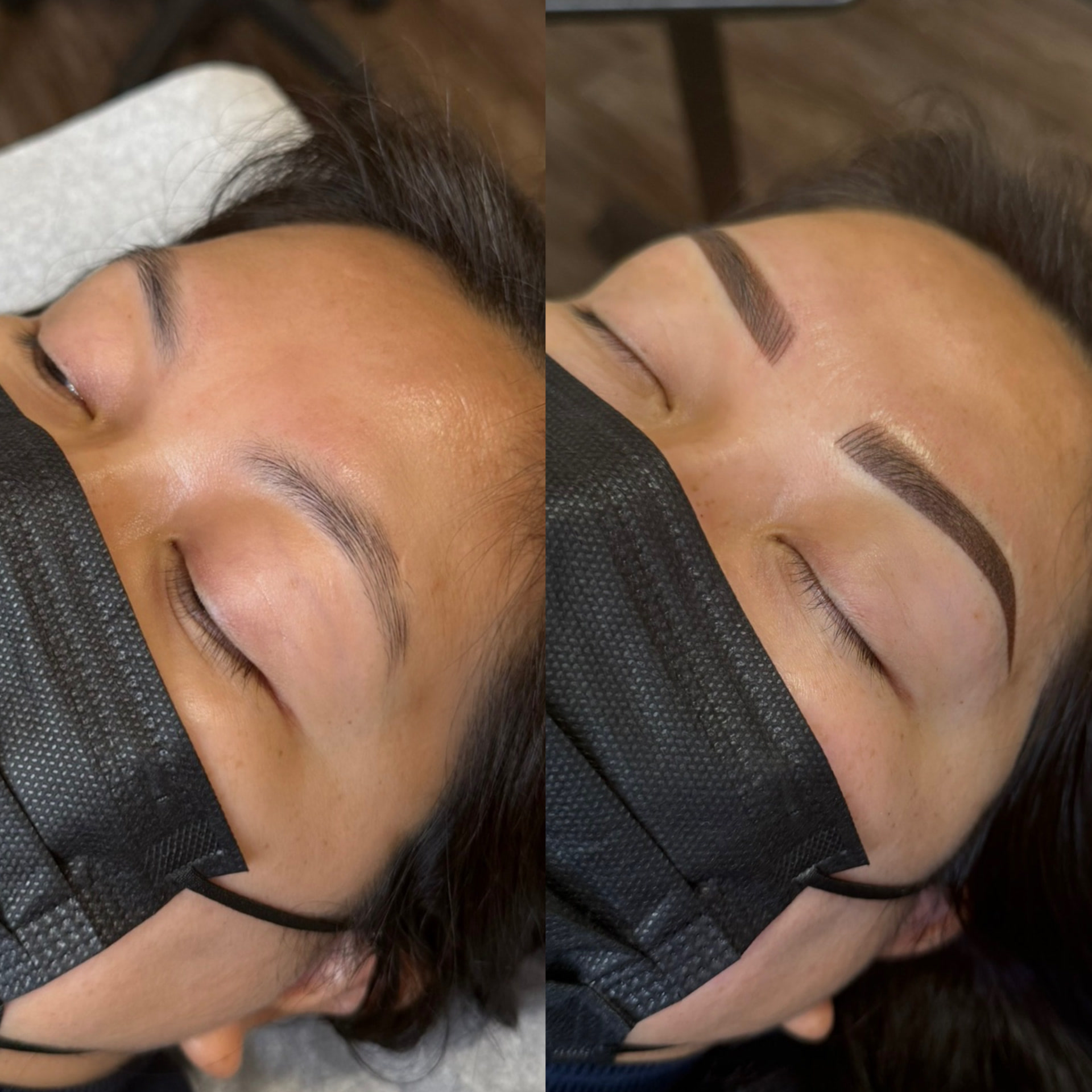 Before and after brow shaping — defined, polished arches