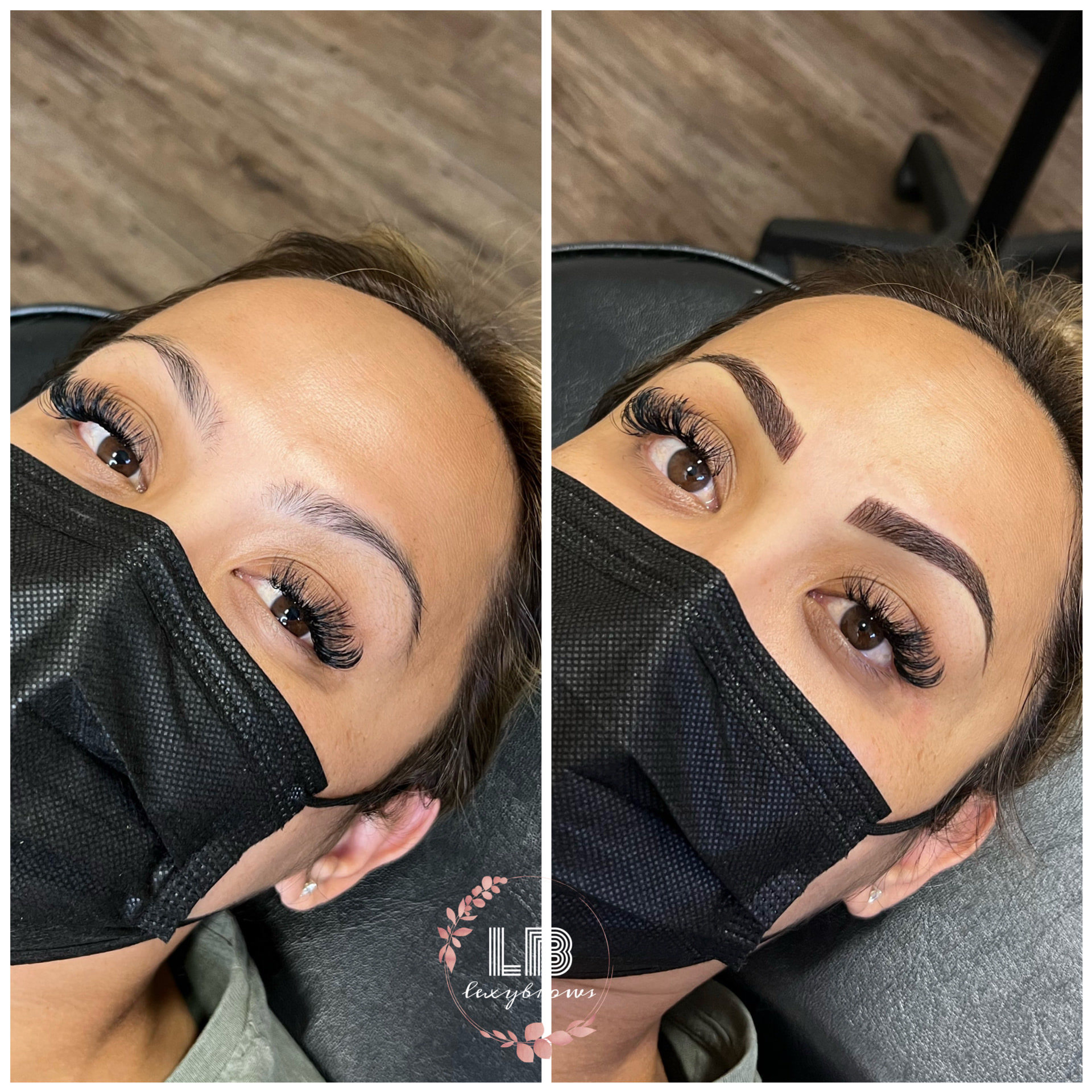 Before and after combination brows — natural hair strokes with shading